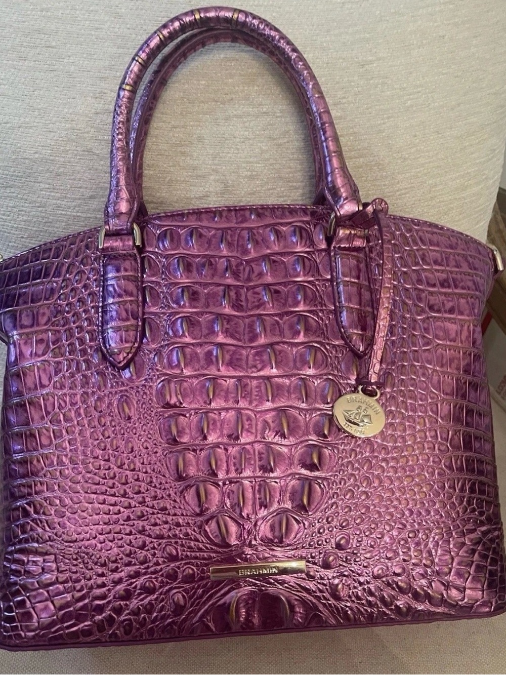 Brahmin Bright Pink Duxbury Satchel In OPERA & Matching CC Wallet NWT - Picture 5 of 15